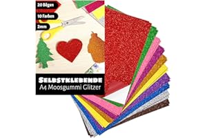 XREE 20 Feuilles Papier Pailleté A4, 2 mm Feuille Mousse Coloré Caoutchouc Mousse Pailleté pour Bricolage Artisanat Artisanat Scrapbooking (20 x 30 cm)