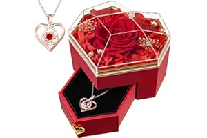 CHEPULA Preserved Real Rose, Gift Box with Necklace Gifts for Her Women on Birthday, Mom Wife Girlfriend Grandma on Mothers Day Valentines Anniversary