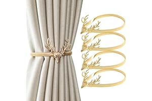 Newsmy 4 Pcs Tie Backs for Curtains, Creative Deer Curtain Tie Back, Curtain Holdbacks Curtain Ties for Home, Outdoor Curtain Decoration (Gold Deer)