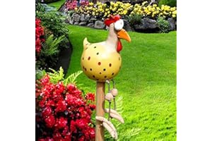 DYOUen Huhn Deko Garten Handarbeit Gartenstecker Weihnachten Hahn Gartenstatue Henne Gartendeko Hühner Gartenfigur Harz Gartendekoration, fur Outdoor Balkon Wohnzimmer (Gelb)