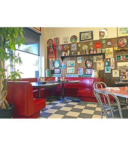 VIDMOT 50er Jahre Hintergrund 3x2,1m – Route 66 Tankstelle, Vintage Auto Für Fotografie & Party