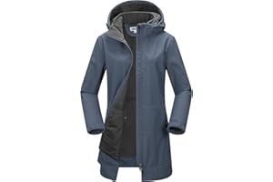 Outdoor Ventures Women's Softshell Long Jacket with Hood Fleece Lined Windproof Jacket for Lady Waterproof Windbreaker
