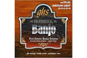 GHS STRINGS GHS Professional - PF145 - Banjo String Set, 5-String, Loop End, Stainless Steel, Medium Light, .010-.022