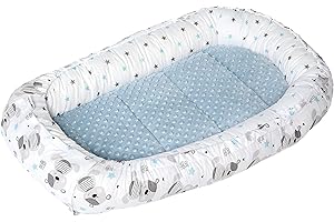 Medi Partners Baby nest Pod Newborn Sleepyhead 100% Cotton 100x60x15cm Bed Pillow Accessories Cocoon for Babies (Teddy with light blue Plush)