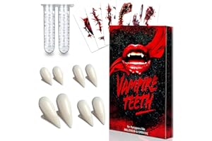 SYNERIX Vampir Zähne Vampirzähne Kinder Erwachsene - 4 Paare Vampire Teeth mit 5 Stück Halloween Tattoos, 2 Rohr Zahnkleber für Vampirgebiss, Vampire Fangs für Werwolf Halloween Schminke Accessoires Cosplay