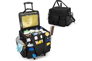 LoDrid Rolling Cleaning Caddy with Lid, Cleaning Supplies Organizer with Detachable Trolley, Cleaning Caddy Cart on Wheels with Handle and Shoulder Strap for Housekeepers, Black, Bag Only