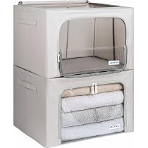 4CONVY Sac de Rangement Vêtements avec Fermeture Éclair, 2 fenêtres transparentes- [2024 MATÉRIAU AMÉLIORÉ] Housse de Rangement pour Couette, Stable– Boîtes de Rangement Vêtements Empilables-3x24L