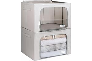 4CONVY Scatole per Armadio Rigide con Cerniera – [2024 MATERIALE AGGIORNATO] Contenitori per Armadio per Vestiti, Trapunte – Organizzatore Armadio con Struttura in Metallo Pieghevole – 2x66L