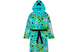 Get Trend Minecraft Robe Enfant et Ado, Robe de Chambre Polaire à Capuche avec Poches Loungewear Hiver, Idée Cadeau Creeper
