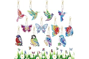 DNWFZ Diamond Painting Anhänger 12 Stk 5D Diy Diamond Painting Schlüsselanhänger Kinder Malerei Stickerei Diamant Painting Anhänger Frauen Mädchen Handtasche Schlüssel Craft Kits 4 Schmetterling und 8 Vögel