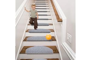 Qingbei Rina Stair Treads Carpet Non Slip,15 Packs|22 x 65cm Stair Pads Mat Rug with Safety Adhesive,Indoor Stair Runner Protector for Wooden Steps Staircase Floor (Grey)
