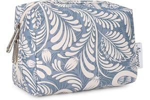 NARWEY Small Makeup Bag for Handbag Cute Mini Cosmetic Bag PouchTravel Make up Bag for Purse (Blue Leaf, Small)