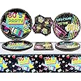 Hegbolke 80s Party Supplies - 61 Pcs 80s Plates Napkins Tablecloth Set, for Back to the 80s Party Decorations, 80s Theme Birthday Party Supplies - Serves 20