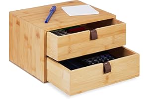Relaxdays Schreibtisch Organizer, Büroorganisator 2 Schubladen, Bambus, Schubladenkasten, HBT: 14,5 x 25 x 20 cm, natur