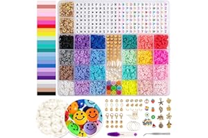 HOLDLEAF Perline per Braccialetti Set 24 Colori, 6000+Pezzi Perline in Argilla Polimerica, Perline con Faccina Sorridente e Perline Lettere Dalla A Alla Z per Collana, Orecchini, Fai da Te