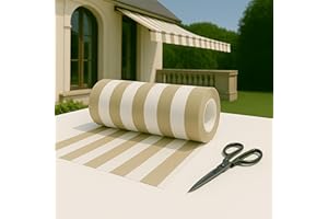 Byour3 - Stoff als Meterware Für Markisen UV-Schutz Schatten Sonnensegel Balkon Veranda Planen Pavillon Pergola Seitenfalten Markise Camper Bootskissen (Beige Streifen, 200 cm breite Rolle)