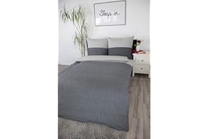 ‎JILDA-TEX jilda-tex Biber Bettwäsche Made IN Germany Melange 135x200 cm + 80x80 cm 100% Baumwolle Feinbiberbettwäsche Edelflanell Verschiedene Größen/Farben (Dunkelgrau/Streifen Hellgrau, 135 x 200 cm)