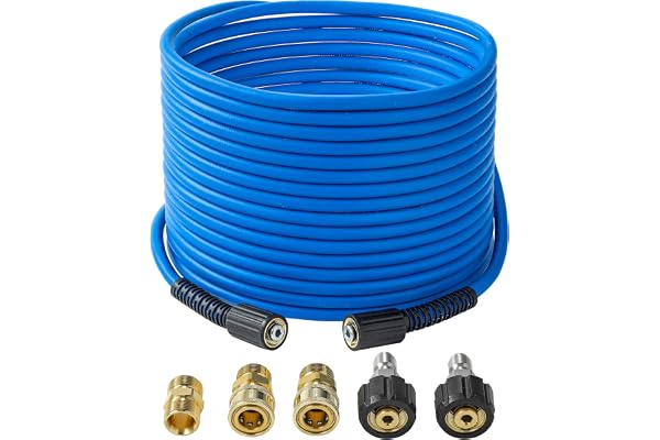 FIXFANS Högtrycksslang – 0,6 cm (1/4 tum) x 15 m (50 fot) förlängningsslang för högeffektiv tvätt – veckfri och slitstark högtrycksslang för ersättning – kompatibel med M22-beslag – 3 600 PSI
