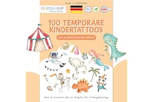 PAPIERDRACHEN 100 Tatouages à coller - Mélange coloré de tatouages pour enfants respectueux de la peau - motifs adaptés aux enfants - comme cadeau d'anniversaire ou idée de cadeau - Vegan