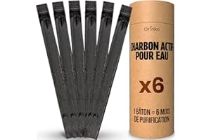 ORINKO® Binchotan Bio Charbon Actif Eau x6, Purification 1L/bâton Charbon pendant 6 Mois, Takesumi de Bambou, Filtration Écologique et Durable, Idéal Bouteille, Gourde, Carafe & Pichet