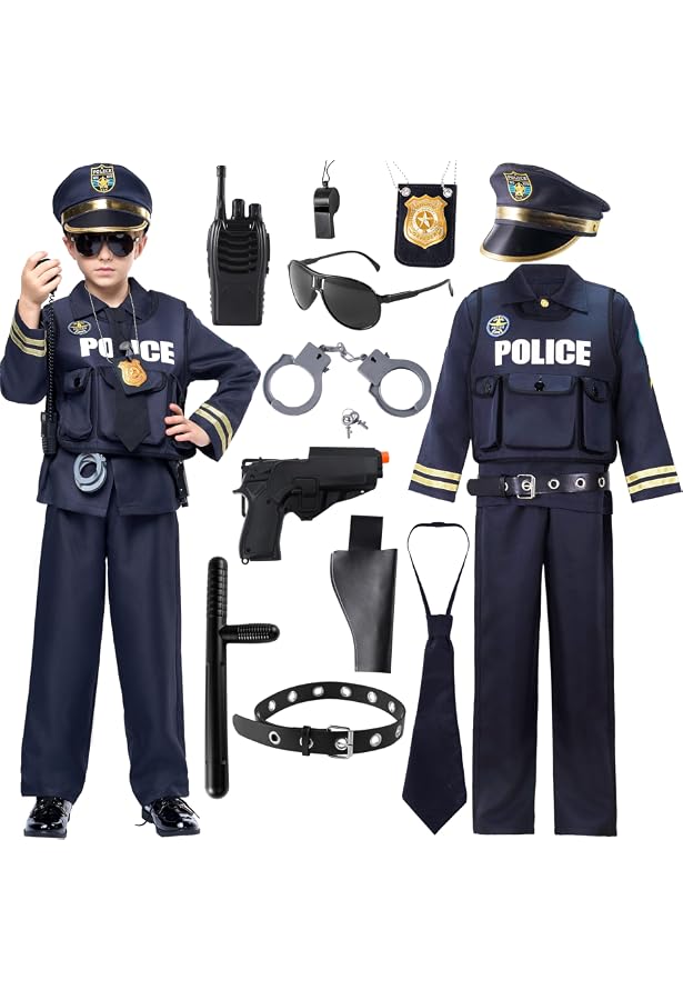 Déguisement Policier Enfant - Costume Complet Avec Accessoires (menottes, Sifflet, Carte) - Taille 4-10 Ans