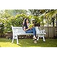 OUTLIVING Cast Iron 3 Seater Garden Bench for Indoor & Outdoor Park | Patio | Living Room | Terrace | Balcony - (White)