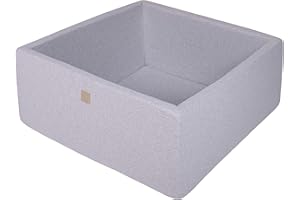 MEOWBABY Bällebad Baby - Quadrat 90x90x40cm Baby Pool für Kinder ohne Bälle, Baumwolle, Hellgrau
