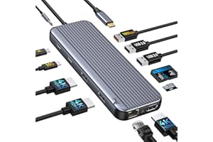 LIONWEI USB C Docking Station 3 HDMI Dockingstation 3 Monitore 12 in 1 Laptop DockingStation Triple Display USB C Dock 10Gbps USB A/C 3.1, USB 2.0,100W PD, Ethernet, Audio/Mic, SD/TF