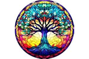 MEIYUDA Diamond Painting Complet Vitrail, 5D Peinture Diamant Adulte Enfant Diamond-Painting Arbre de vie, Diamant Strass Point de Croix Cristal Painting pour Murale Décoration 30x30cm