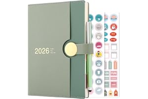 GOLDAYPLN Agenda scolaire 2026 A5 une page par jour, de janvier 2026 à décembre 2026, agenda journalier sur 12 mois, couverture rigide avec stylo (vert)
