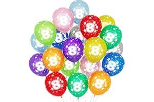 BALLOON DANCE 8 Kunterbunte Luftballons, 20 Stück Luftballons 8. Geburtstag, 30cm Luftballon Deko 8. Geburtstag Mädchen Junge Jubiläum 8 Jahre Ballon Mehrfarbige Zahl 8