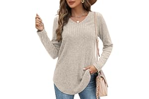 Sampeel Women Sweatshirt Long Sleeve Tops Ladies Crew Neck Sweatshirt Pullover Pleated Tunic with Pockets