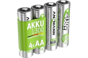 ANSMANN Akumulator AA Mignon 1300 mAh 1,2 V NiMH – akumulatory AA do ponownego ładowania, maks. (niski poziom samorozładowania i wstępnie naładowane), idealny do lampy solarnej (4 sztuki)