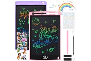Damcyer 8,5 Zoll LCD Schreibtafel kinder 2 Pack,LCD Zaubertafel mit Tieraufklebern,Wiederverwendbarer Zeichentablett für Kinder und Erwachsene Geburtstags Geschenke Spielzeug,Rosa + Lila