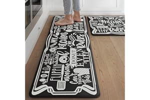 sarben 2er Set praktische Küchenteppiche - Bequeme und rutschfeste PVC-Küchenmatten für Komfort und Sicherheit in Küche, Black, 40x150cm+40x75cm