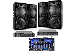 IBIZA SOUND LIGHT - 4 Enceintes 4x2000w - 2 Amplis 2x1600w - 1 Table de Mixage DJM102-BT - Câble Enceinte, Câble RCA et Câble PC OFFERTS - Pack Sono DJ Mix Mariage Soiree Fiesta DJ