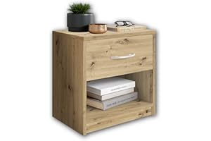 Stella Trading PEPE stolik nocny o wyglądzie dębu Artisan – prosta szafka nocna z szufladą pasuje do każdego łóżka i sypialni – 39 x 41 x 28 cm (szer. x wys. x gł.)