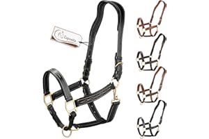 Esposita anatomisches Lederhalfter Deluxe Halfter aus Leder für Pferde Stallhalfter Pferdehalfter - Schwarz Pony