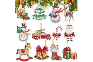 AQXONG 12 5D Colgante Navideño con Pintura de Diamantes, Llavero Pintado con Diamantes de Bricolaje, Llaveros Pintados con Diamantes para Niños y Adultos, Artesanías de Decoración del Hogar Navideño