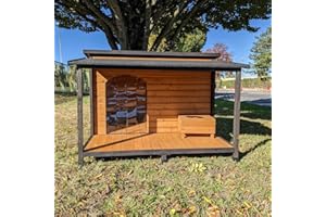 ANIMAL VALLEY Caseta para perro pastor alemán con techo corredizo Shingle y terraza talla XXL