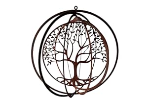 ‎STEINFIGURENWELT GIEBEN Edelrost Windspiel Spirale Lebensbaum Baum 26cm filigran Gartendeko Rost Deko Metall Hänger Fensterdekoration Balkon Terrasse Garten Geschenk