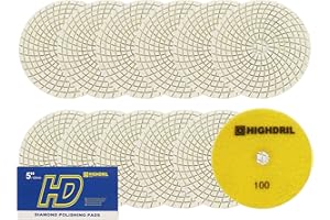 HIGHDRIL Lot de 12 tampons de polissage diamant humide 125 mm #100 pour ponçage granit marbre utilisé sur meuleuse ou polisseuse