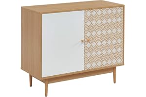 BAÏTA Leika - Aparador, Color Blanco y Roble, 90 x 39,5 x 75 cm