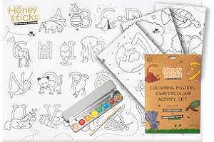 Honeysticks Kids Activity Set - 4 Giant Painting Posters with Non-Toxic Watercolour Paint Set, 8 Vibrant Colours and Paintbrush - Educational Painting Kits for Kids, Gifts for Ages 3-5