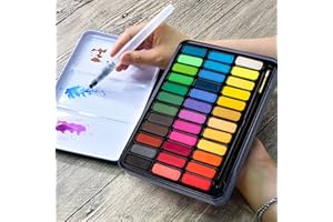 STATIONERY ISLAND Watercolour Paint Set Professional Painting Supplies Kit in Portable Travel Tin with Paintbrush and Mixing Palette, 36 Full Pan Sketchers' Pocket Box for Artists Adult Beginners
