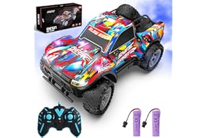 DEERC Voiture télécommandée pour garçons et Filles de 4 à 8 Ans, Camion radiocommandé avec Musique et lumières LED colorées, véhicule de Drift Tout-Terrain 2,4 GHz, 2 Piles, 40 Minutes d'autonomie