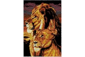 LDFHOIN Knüpfteppich Zum Selber knüpfen mit Kissen, Teppich Set mit Werkzeug Knüpfsets Latch Hook Kit für Erwachsene, Knüpfen Teppich Knüpfpackung für Home Decor (Löwe, 80x115cm)