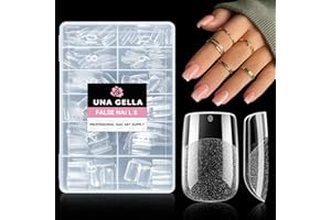 UNA GELLA Capsule Americaine Ongle Carrée Courte, 216 Pièces 12 Tailles Faux Ongles Extrémités Autocollantes Préformées Transparentes pour Ongles Acryliques DIY