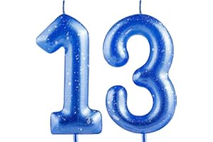 Hongplus Blue Silver Number 13 Candles, 13 Birthday Candle,Blue Happy Birthday Candles for Cake, Cake Topper Decorations for Boys Girls Him 13th Birthday Party Decorations Supplies Favor Gift