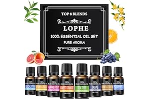 LOPHE Zestaw olejków eterycznych 8 x 10 ml, zestaw olejków eterycznych do dyfuzora, czyste naturalne olejki zapachowe, zestaw do mydła, świec, SPA